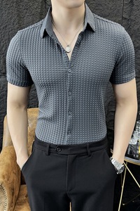 夏款短袖高弹力衬衫纯色高档修身工作服HF03-P55图片