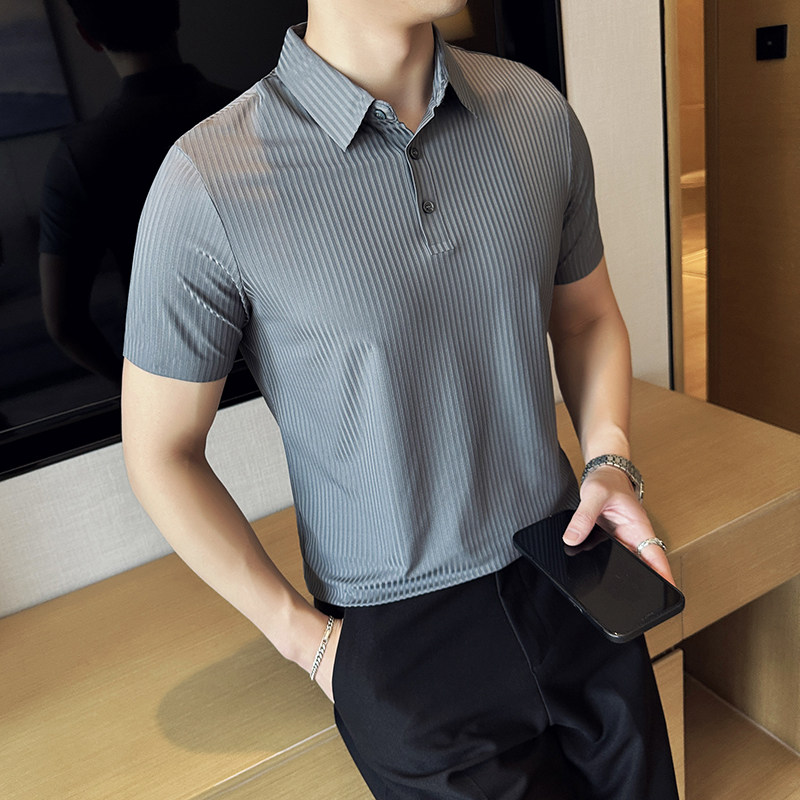 夏季男士PLO衫冰丝无痕条纹上衣男短袖2803-P52图片