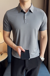 夏季男士PLO衫冰丝无痕条纹上衣男短袖2803-P52图片
