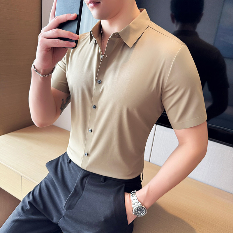 高级无痕衬衫商务修身短袖翻领衬衣男2811-P62图片