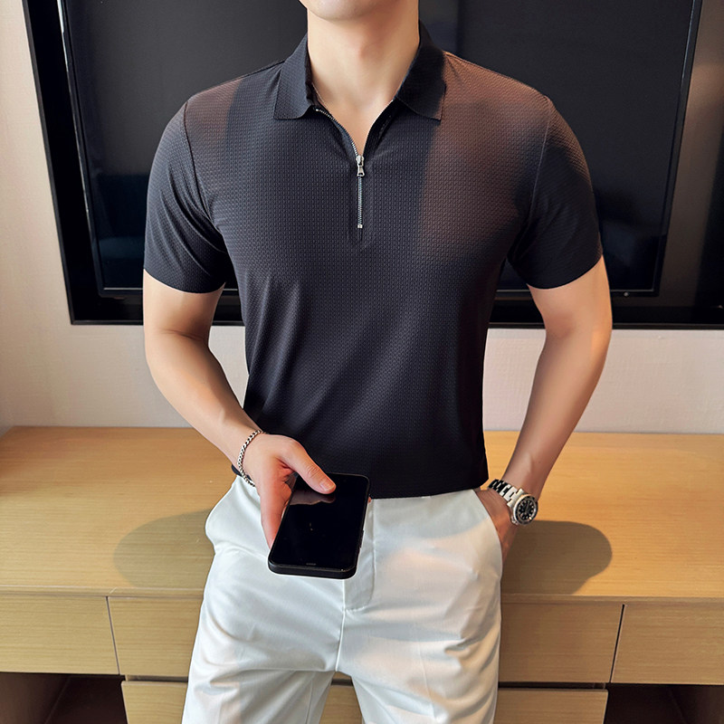 华夫格冰丝无痕PLO衫拉链上衣男短袖2815-P63,男装Polo衫,星座1606