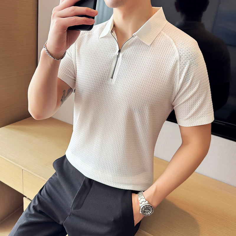 华夫格冰丝无痕PLO衫拉链上衣男短袖2818-P63,男装Polo衫,星座1606