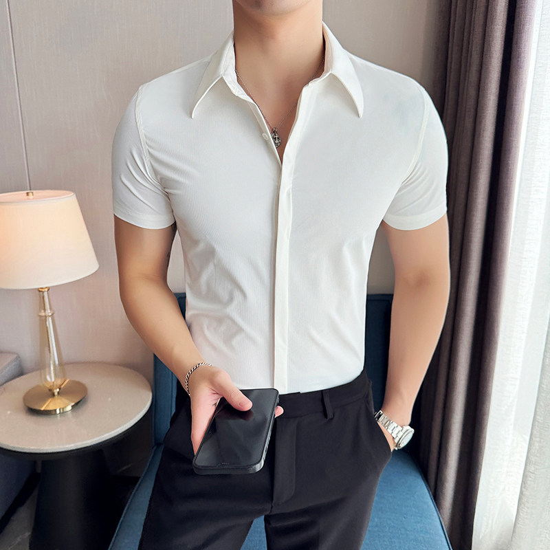 夏季薄款暗门襟大领衬衫商务休闲衬衣男短袖2816-P62,男装衬衫,星座1606