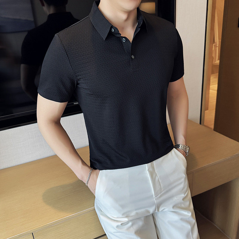 华夫格冰丝无痕高弹薄款PLO衫上衣男短袖2805-P58,男装Polo衫,星座1606