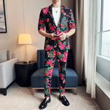 东北大花修身男士短袖西服九分裤西装套装2402-P185，男装西服套装，星座1606