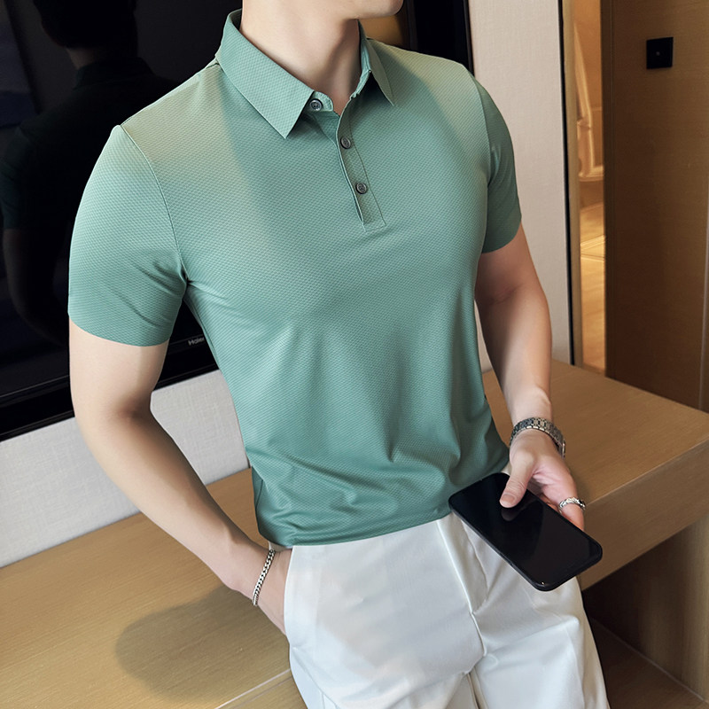 华夫格冰丝无痕PLO衫高弹上衣男短袖2809-P58,男装Polo衫,星座1606
