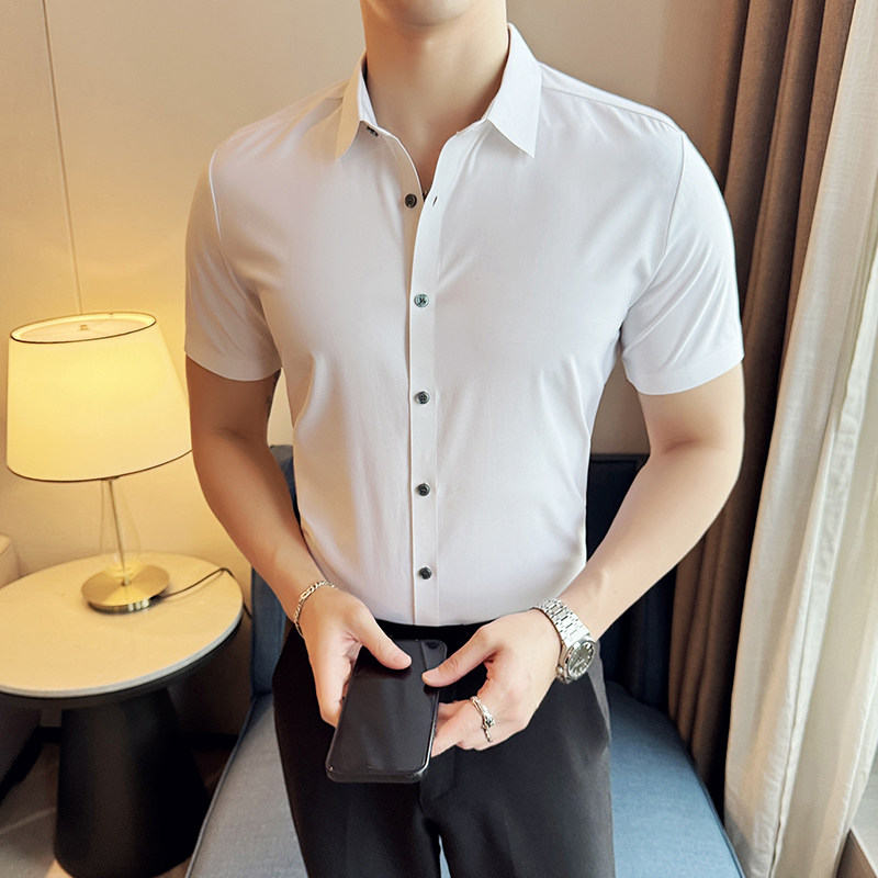 高级无痕衬衫商务修身短袖翻领衬衣男2811-P62,男装衬衫,星座1606