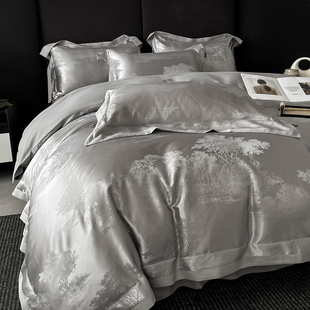 A类欧式提花100支纯棉结婚四件套酒红色被套被罩新婚庆喜被床上