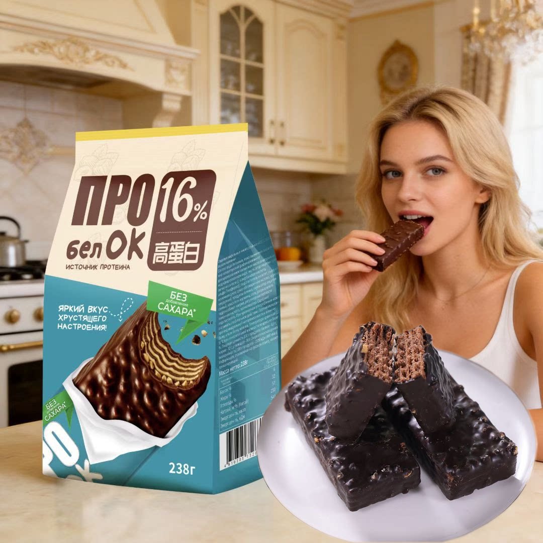 俄罗斯拉迈尔牌黑巧克力味花生蛋白棒进口威化饼干办公室休闲零食
