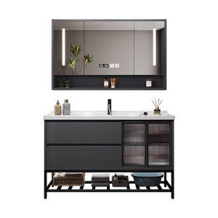 现代简约浴室柜组合卫生间陶瓷一体盆洗手洗脸盆落地式洗漱台套装