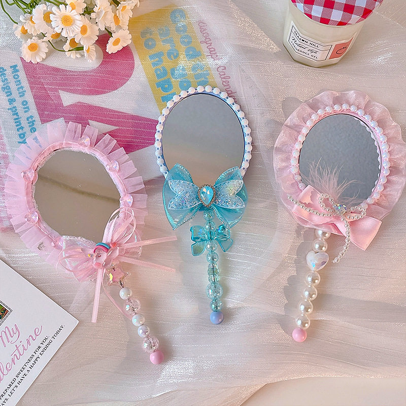 新款儿童化妆镜子儿童化妆镜女童花边珍珠手柄装饰化妆梳,童装/婴儿装/亲子装,发饰,淘宝优惠券,粉丝福利购,淘宝优惠卷