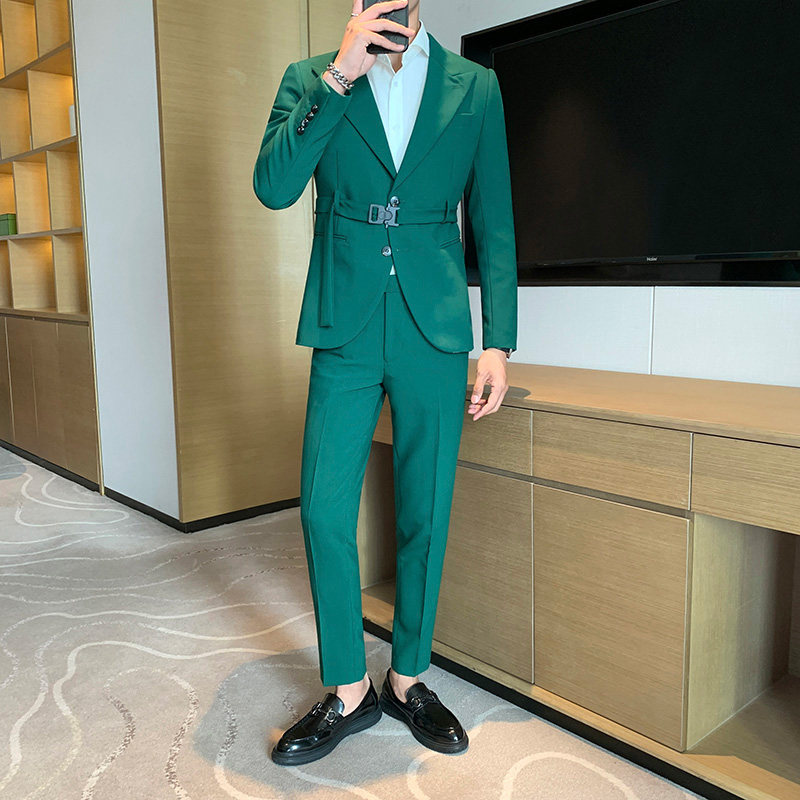 MENS SUIT SUIT TWO BUTTONS SLIM AND HANDSOME KOREAN VERSION OF THE NEW CASUAL HAIRSTYLIST SUIT PANTS TWO-PIECE SET OF TIDE