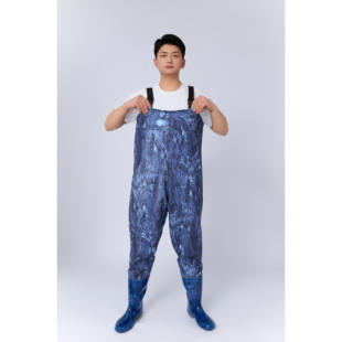 渔王110方格牛仔下水裤防水一体背带防水裤捕鱼抓鱼