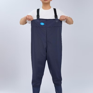 渔王90丝蓝色夹网背带连体防水衣服捕鱼抓鱼一体下水裤