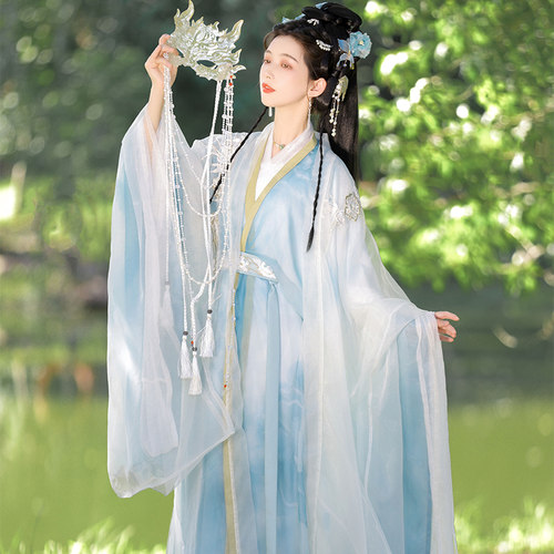 原创汉服女成人古装中国风唐制双层大袖衫直裾齐腰襦裙套装春季款