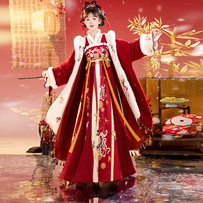 [小财神]汉服女古装拜年服蛇年中国风过年服加厚斗篷改良战袍冬季