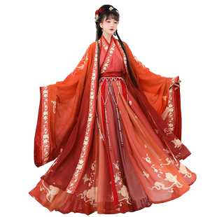 蝉佩新款原创风汉服女中国风宋制红色交领大袖衫古装齐腰襦裙春季