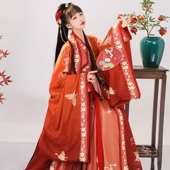 原创风汉服女中国风宋制红色交领大袖 衫 古装 蝉佩新款 齐腰襦裙春季