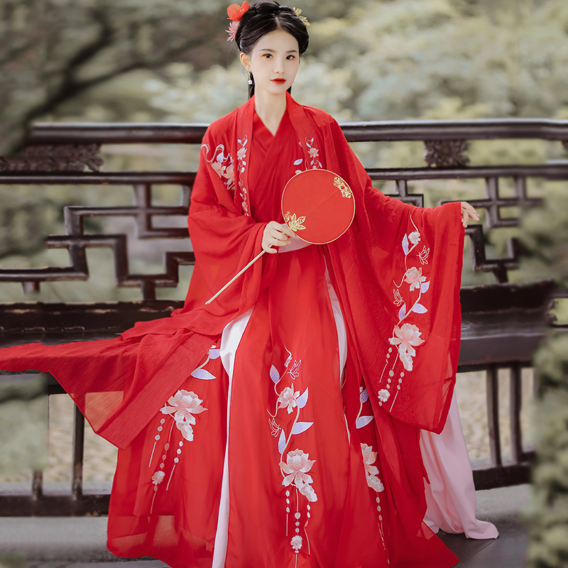 蝉佩汉服女正品原创中国风红色婚服古装流仙绣花交领齐腰襦裙春夏
