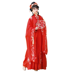 原创魏晋风汉服女白色仙气飘逸红黑色交领男女情侣古装日常春季款