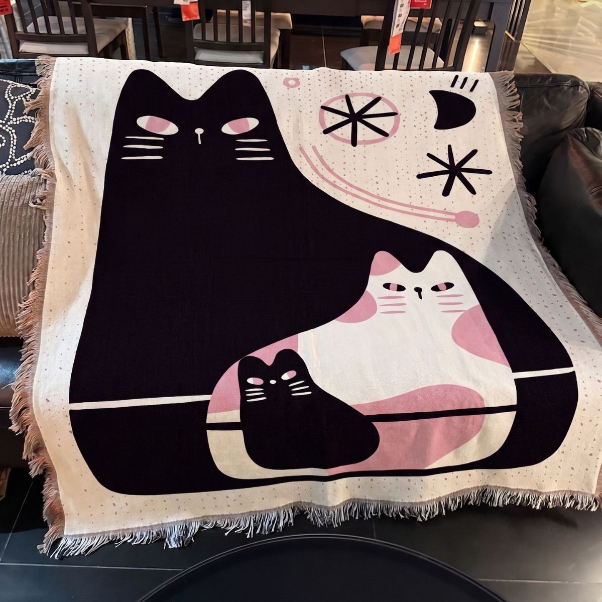 中古风猫咪棉线挂毯沙发床尾图片