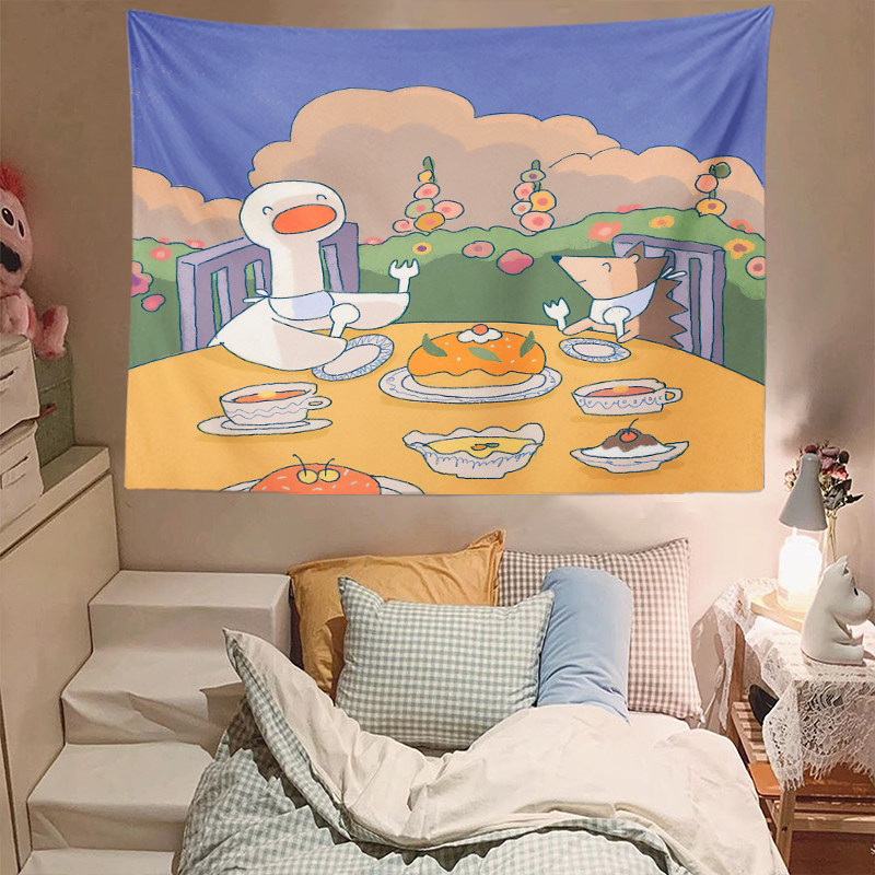 网红可爱治愈系可达鸭背景布房间直播卧室宿舍改造布置墙布大挂布