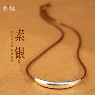 925纯银随行弯管皮绳项链女个性2025新款高级小众锁骨链男毛衣链