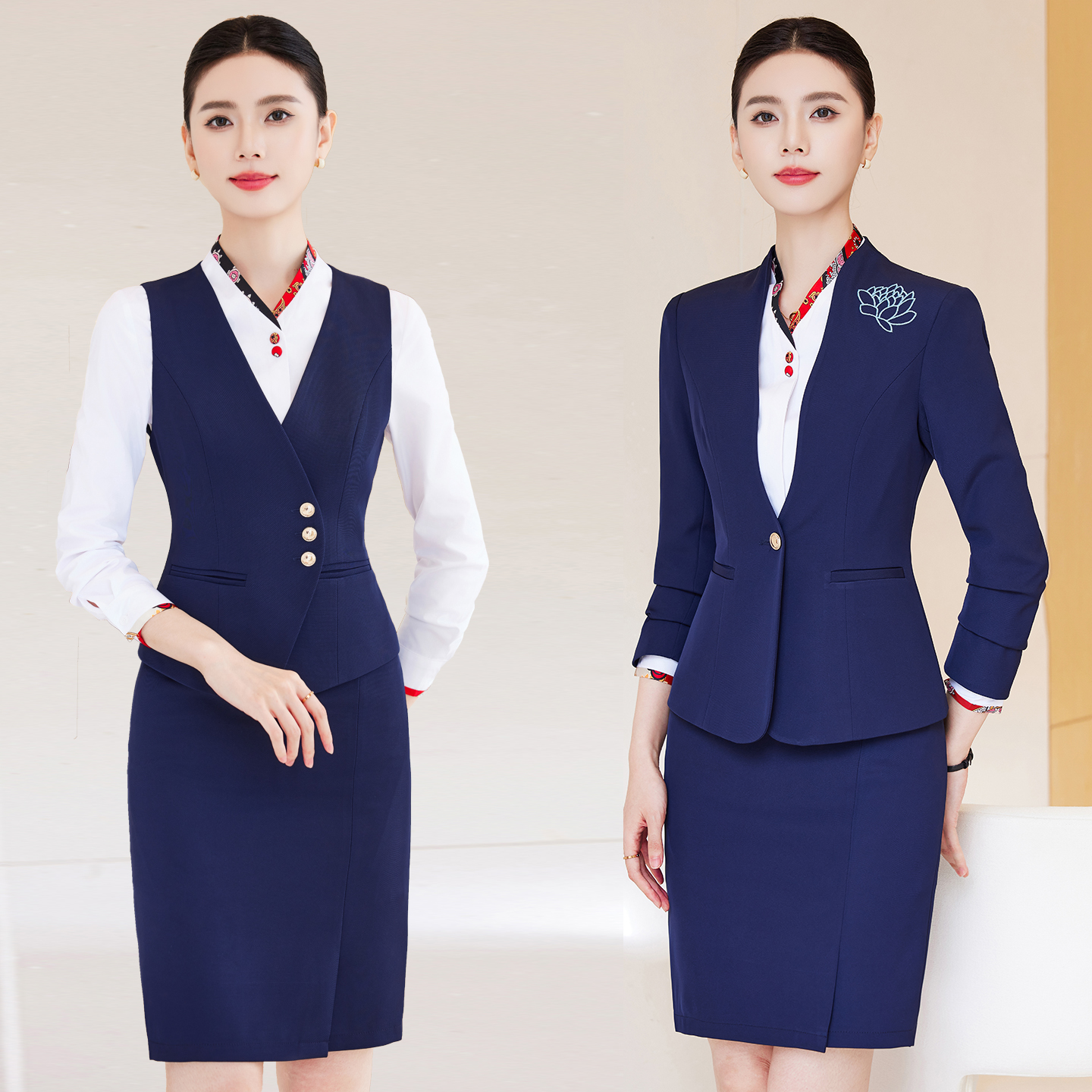 职业西装马甲套装女秋冬酒店前台接待工作装餐饮饭店服务员工作服