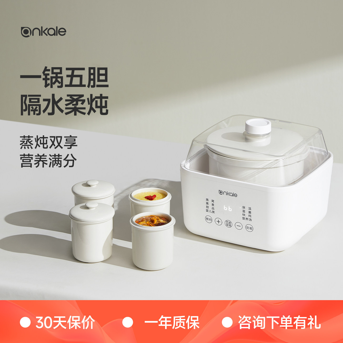 ankale电炖盅隔水炖家用燕窝陶瓷煲汤炖汤家用全自动煮粥锅电炖锅