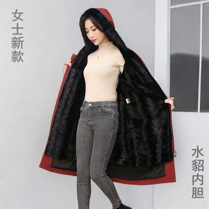新款水貂派克服女中长款貂皮大衣可拆卸内胆皮草外套冬装