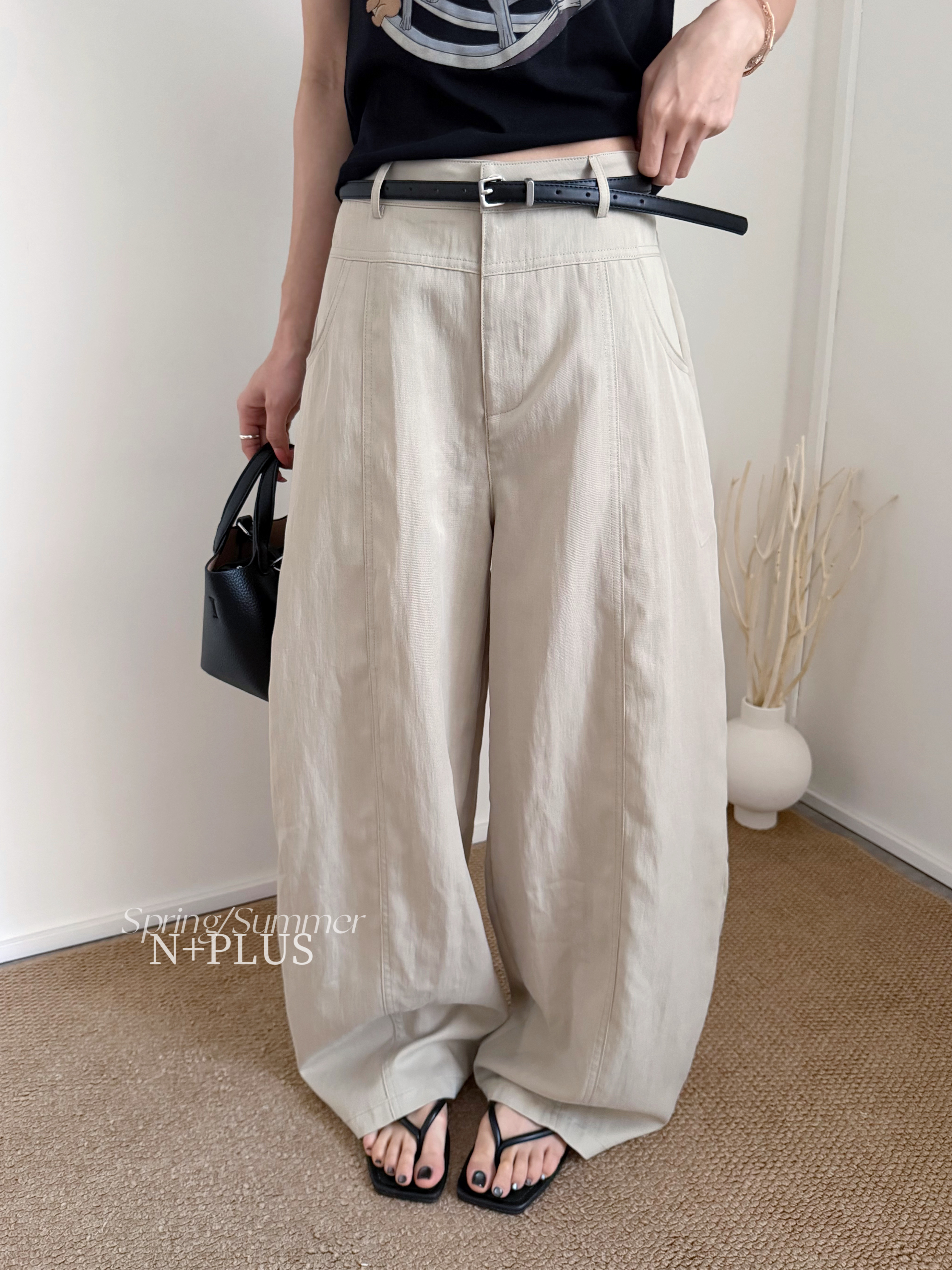 N+PLUS6155高腰显瘦天丝阔腿休闲裤女2026夏季宽松百搭垂感弯刀裤
