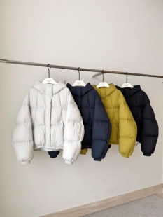 MOCHADAN韩系简约短款连帽羽绒服女2025冬宽松百搭90白鸭绒面包服