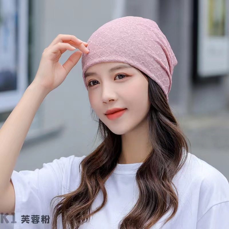 百变扭扭帽夏季空调房睡帽孕妇坐月子外出防晒面罩薄款蕾丝印花女