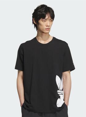 adidas阿迪达斯三叶草短袖黑色夏侧面大LOGO男宽松T恤JD3247