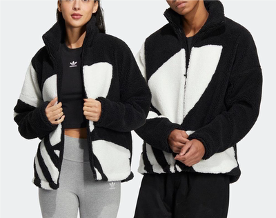 阿迪达斯户外男女立领仿羊羔绒