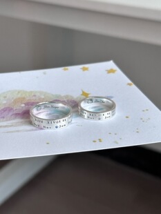 Bell定制/宽面纪念日情侣对戒s925纯银闭口指环纪念日礼物送女友