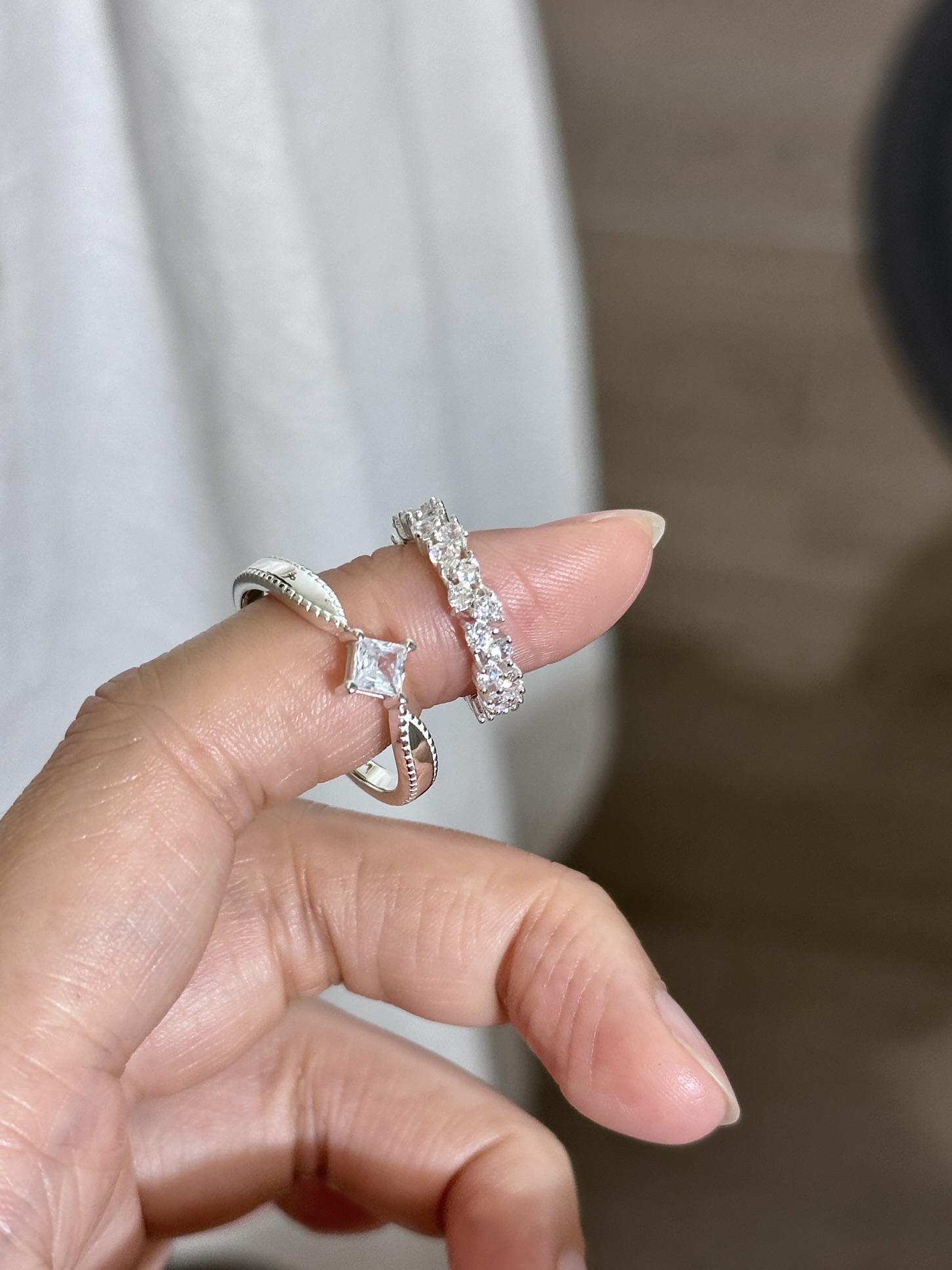 Bell定制/菱形-繁花钻戒s925纯银闭口指环纪念日礼物送女友
