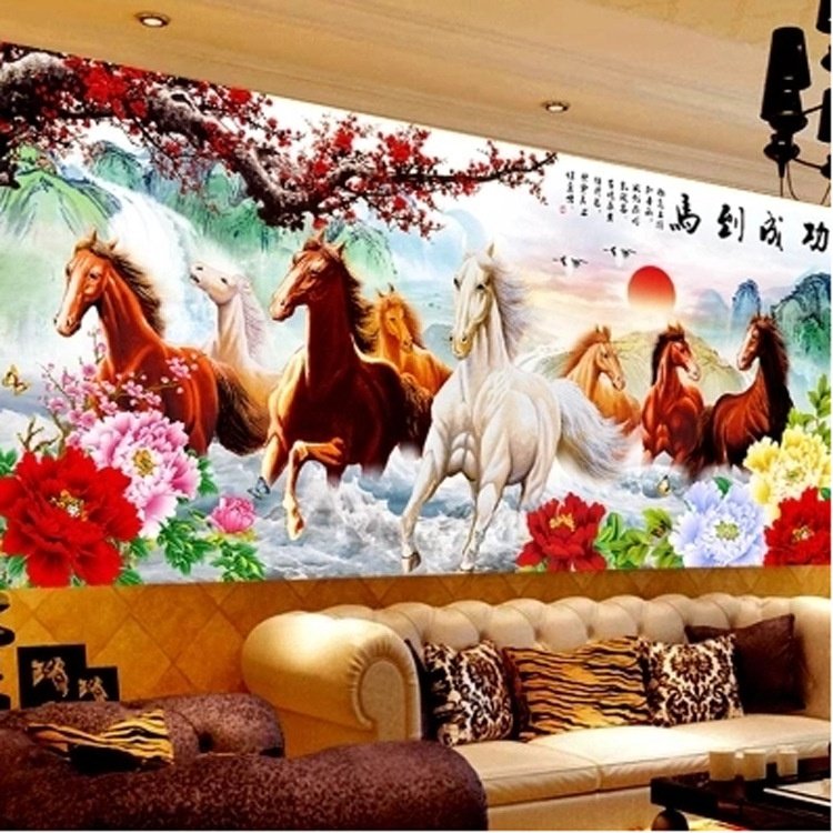 厂家新款十字绣印花 客厅大幅八骏图马到成功富贵江山十字绣,特色手工艺,刺绣,淘宝优惠券,粉丝福利购,淘宝优惠卷