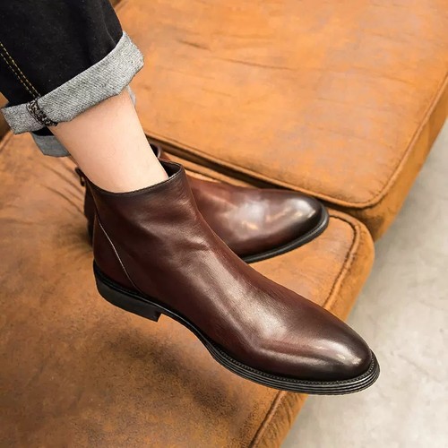 2025冬季新款加绒切尔西靴男款高帮英伦风马丁靴真皮靴子百搭短靴