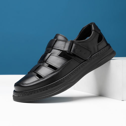 帕达索2025年夏季新款男鞋真皮凉拖鞋透气洞洞鞋包头沙滩鞋240442