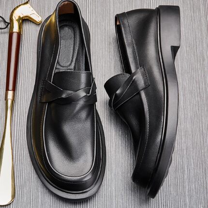 帕达索男鞋新款懒人一脚蹬真皮潮鞋圆头皮鞋透气休闲豆豆鞋220338