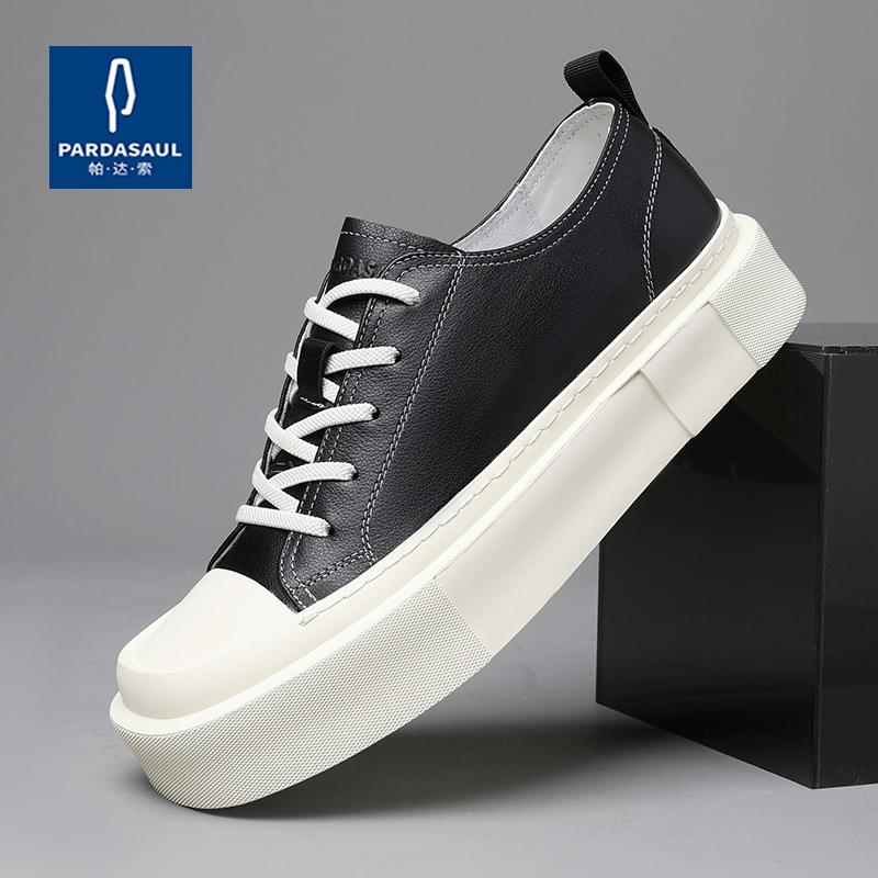 帕达索真皮板鞋男款方头小众厚底潮鞋2025新款英伦风休闲鞋250703