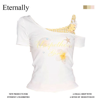 Eternally【现货】 度假风假两件格子吊带T恤辣妹斜肩沙滩上衣