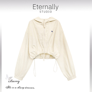 Eternally move糖果色连帽短款防晒服薄款百搭休闲长袖上衣外套