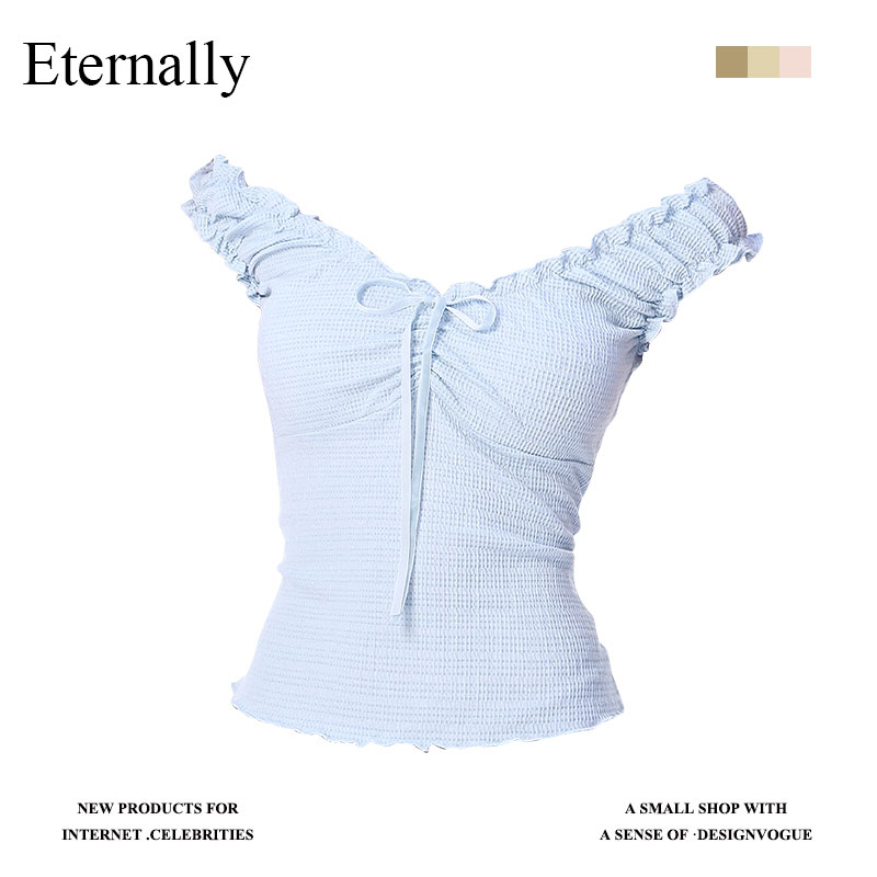 Eternally  芭蕾纯欲甜辣修身短款无袖木耳边t恤吊带背心女上衣