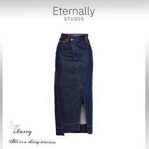 Eternally move 秋季新款简约设计感纯色纯色牛仔半身裙