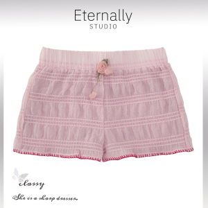 Eternally move花朵褶皱肌理纹短夏季裤子女爆款宽松粉色薄款