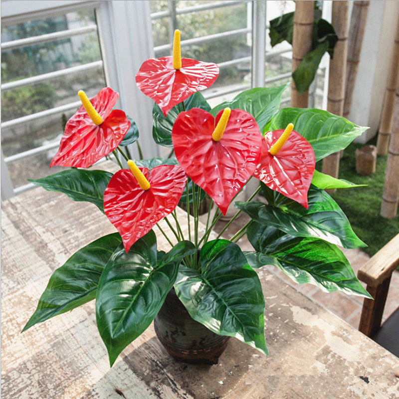 仿真绿植红掌花束假花客厅装饰绿色植物落地塑料花摆设盆栽插花