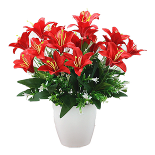 百合花仿真花套装餐桌客厅装饰塑料花假花摆设绢花束摆件花瓶插花