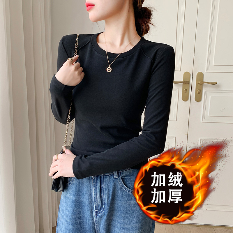 圆领保暖加绒打底衫女2025新款早秋冬季内搭加厚修身显瘦长袖上衣